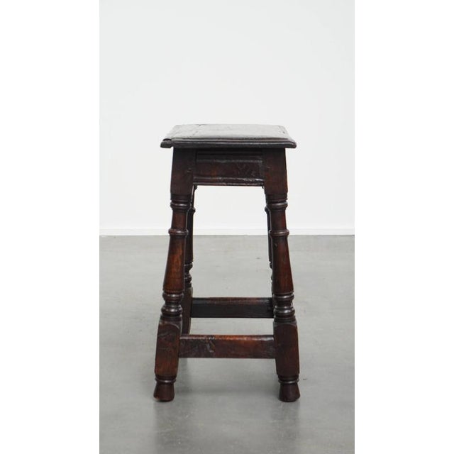 Timeless and Antique English Oak Joint Stool/ Stool/ Side Table from the 17th Century with Colors For Sale - Image 3 of 13