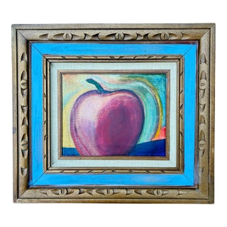 Post Modern Still Life, "Apple" Oil on Canvas With Carved Wood Frame For Sale