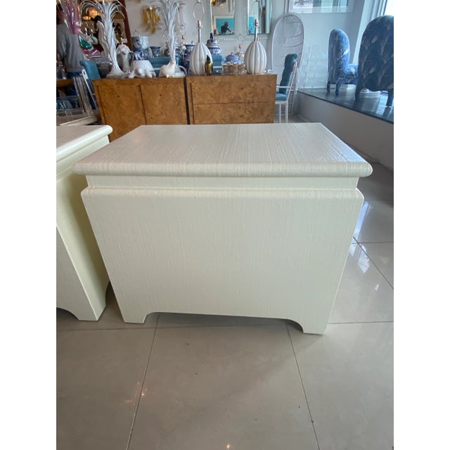 Cream Vintage Pair Harrison Van Horn Grasscloth Raffia Pagoda Night Stands Chests For Sale - Image 8 of 13