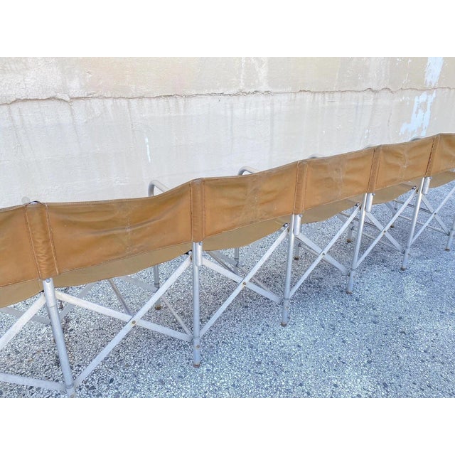 Vintage Crown MFG 7 Seat Aluminum Canvas Folding Chair Camping Sports Team Bench For Sale - Image 11 of 12