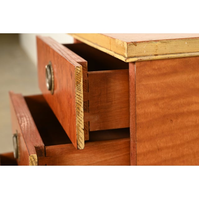 Brown Romweber Style French Regency Louis XVI Burl Wood and Parcel Painted Three-Drawer Bedside Chest, Circa 1940s For Sale - Image 8 of 16