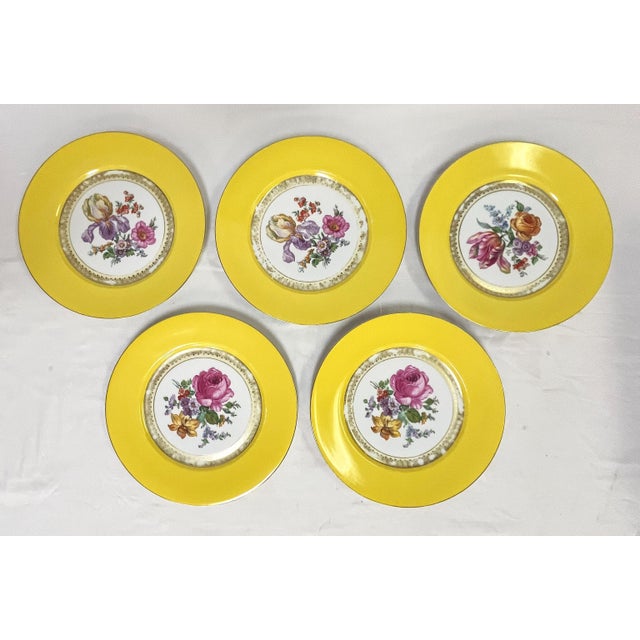 Shabby Chic Vintage Victoria Czechoslovakia Floral Design Porcelain Dinner Plates- Set of 5 For Sale - Image 3 of 12