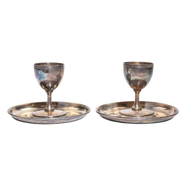 1950s Silver-Plated Egg Cups with Underplates, 1950s, Set of 2 For Sale - Image 5 of 5