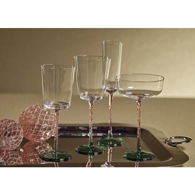 Traditional Sachi Green & Pink White Wine Glasses, Set of 6 For Sale - Image 3 of 5