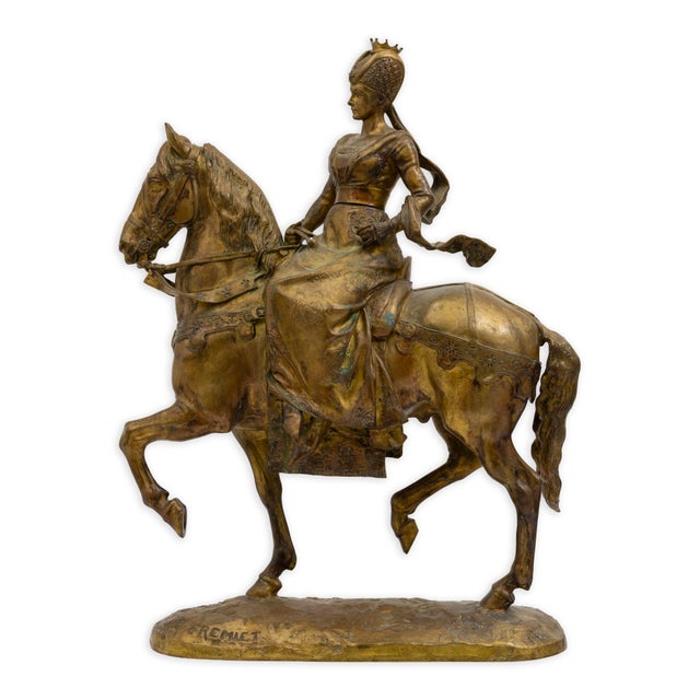 This finely modeled gilded bronze sculpture depicts "Isabeau of Bavaria", rendered with elegance and authority atop a...