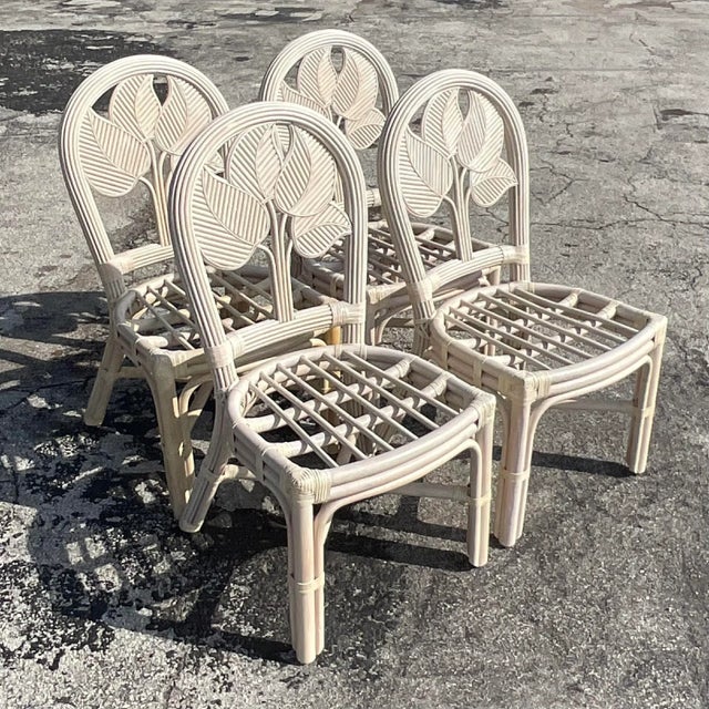 Vintage Coastal Rattan Dining Chairs - Set of Four For Sale In West Palm - Image 6 of 9