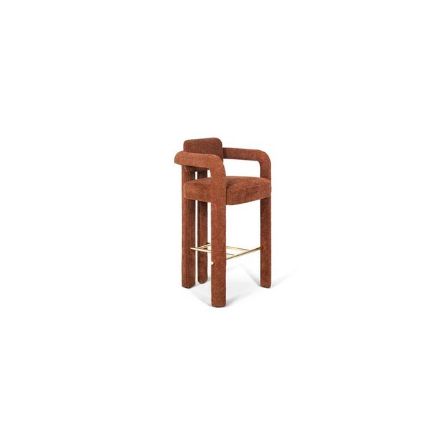 Contemporary Double Arch Bar Stool in Brass and Drau Ref. 5 Upholstery by Insidherland For Sale - Image 3 of 11