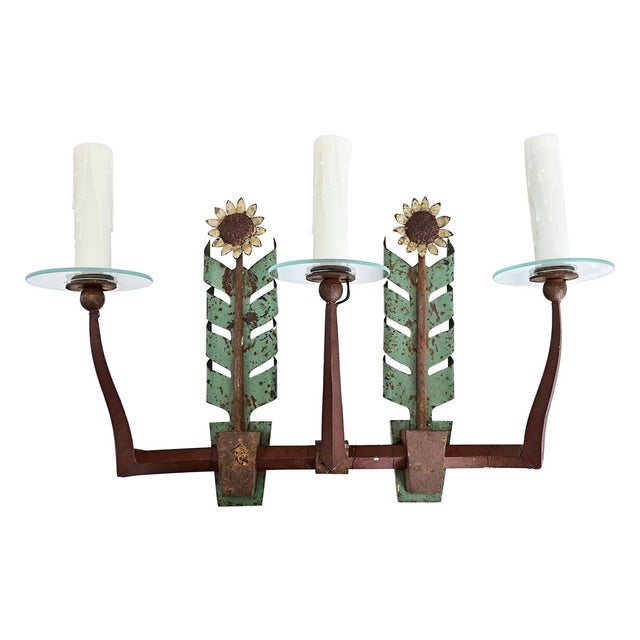 Vintage Italian Iron and Tole Sunflower Sconce For Sale - Image 9 of 9