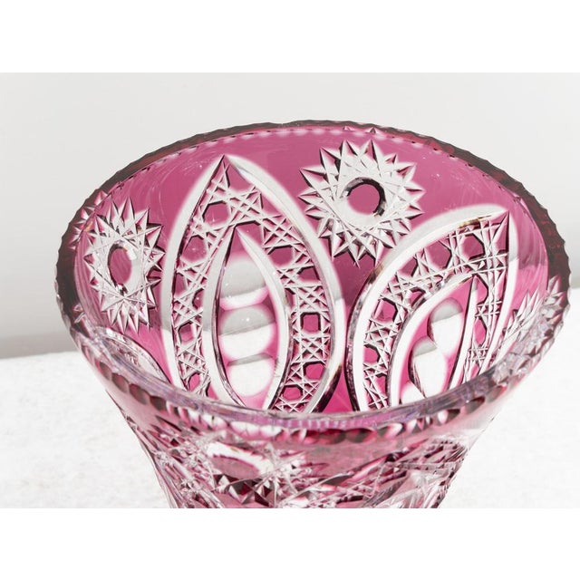 Large Bohemian Fuchsia Crystal Vase, 1940s For Sale - Image 3 of 8