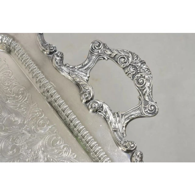 Silver Mid 20th Century English Silver Mfg Large Victorian Ornate Silver Plated Serving Platter Tray For Sale - Image 8 of 12