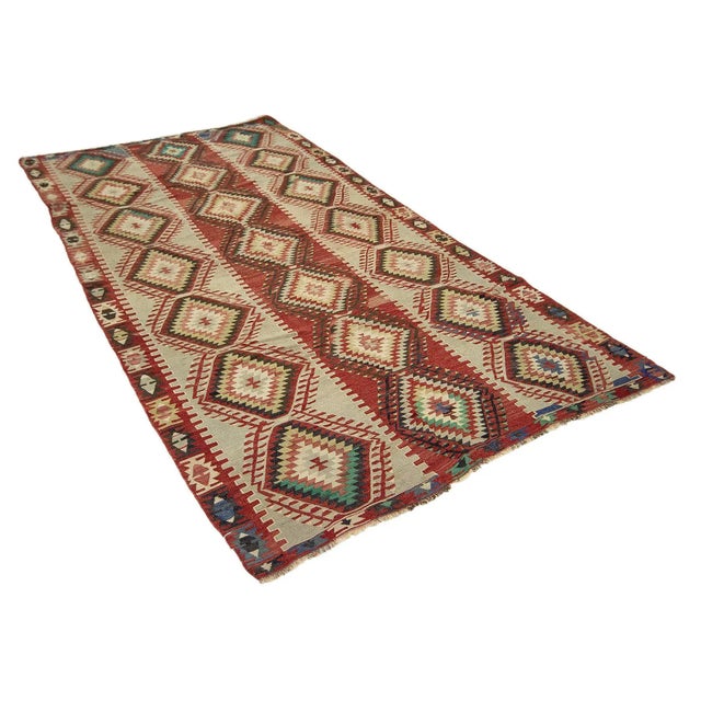 Boho Chic Vintage Handwoven Turkish Kilim Rug For Sale - Image 3 of 7