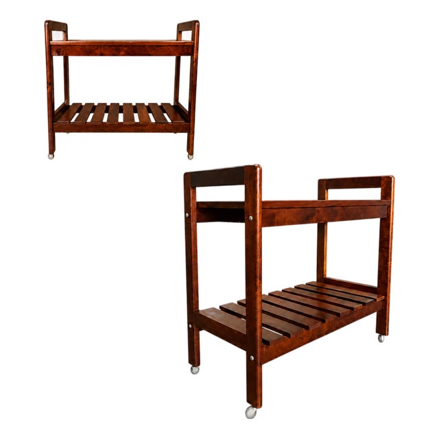 Brazilian Modern Bar Cart in Imbuia Wood With Two Tiers and Slatted Shelf, Brazil, 1960s For Sale