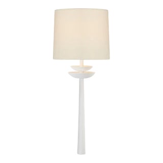 AERIN for Visual Comfort Signature Beaumont Medium Tail Sconce in White with Linen Shade For Sale