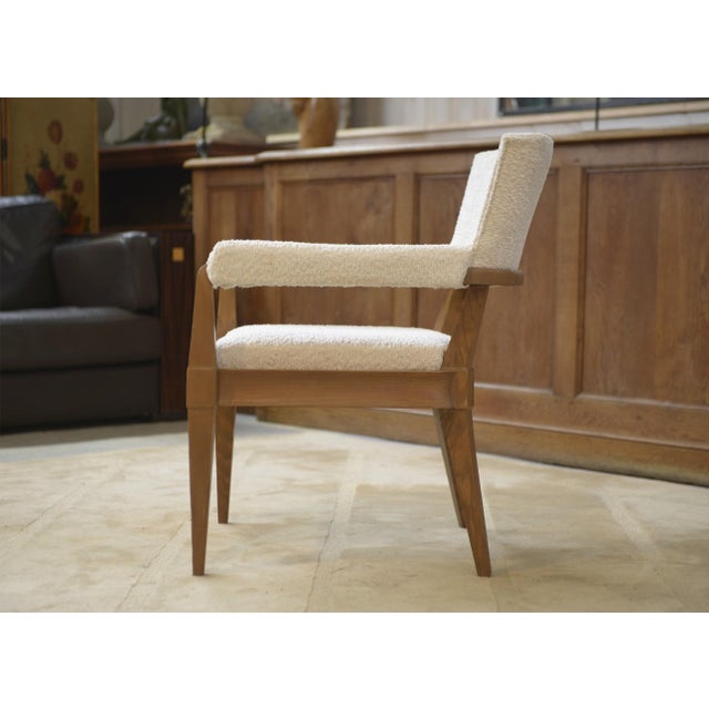 Vintage Art Deco Lounge Chair in Ash and Ecru Boucle Fabric by Pierre Gouffé, 1940s For Sale - Image 9 of 14