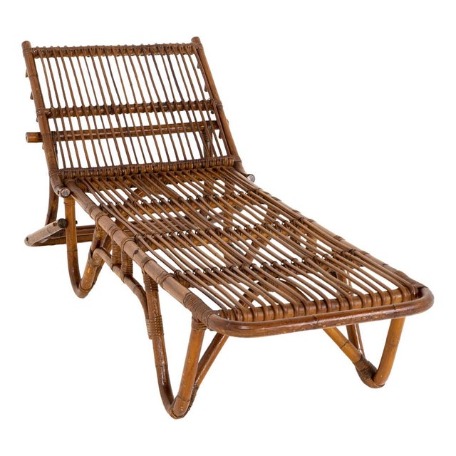 Mid-Century Italian Chaise Lounge in Rattan, 1950s For Sale - Image 9 of 9