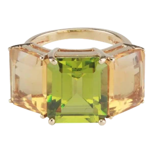 18kt Yellow Gold Emerald Cut Ring with Citrine and Peridot
