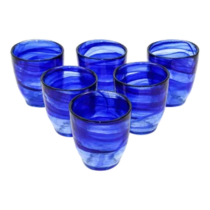 Handcrafted Double Old-Fashioned Cobalt Blue Set of 6 Glasses 1980s