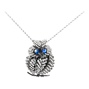 Diamond Sapphire 18k Gold Rhodium Owl Pendant Necklace
