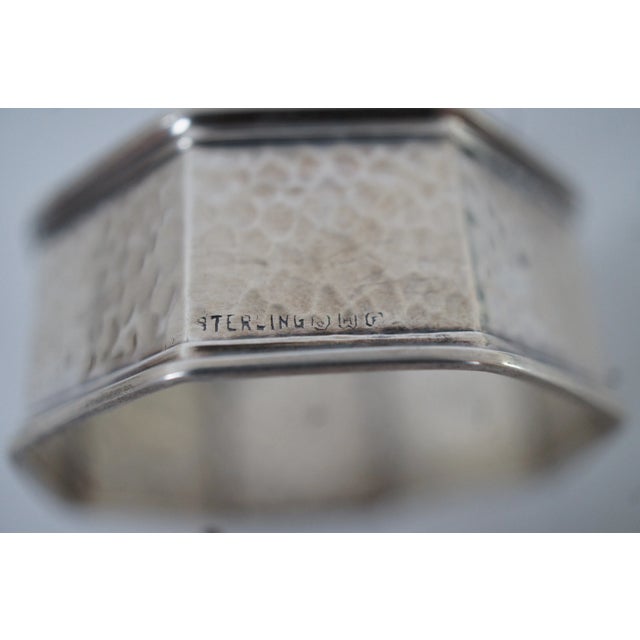 Metal Antique Gh French & Co Hammered Sterling Octagonal Napkin Rings- Set of 2 For Sale - Image 7 of 9