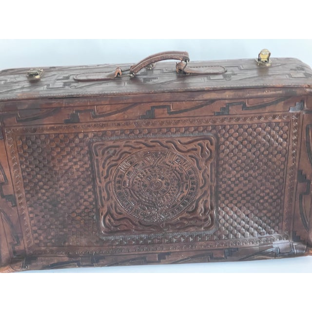 Reduced-Antque American Embossed Leather With Eagle Travelling Trunk For Sale - Image 9 of 11