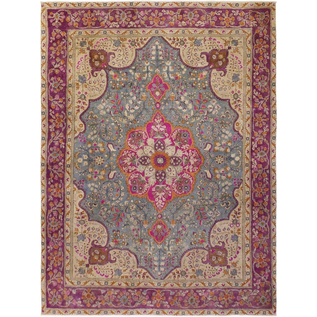 Shabby Chic Vintage Gray/Purple Wool Rug - 9'6'' X 12'2'' For Sale - Image 10 of 10