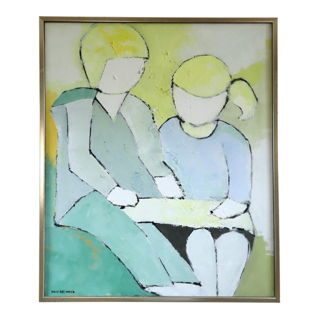 Mid-Century Modern 'Afternoon Lesson' Expressive Figurative Oil Painting by Swedish Artist Hans Osswald (1919-1983), Framed For Sale