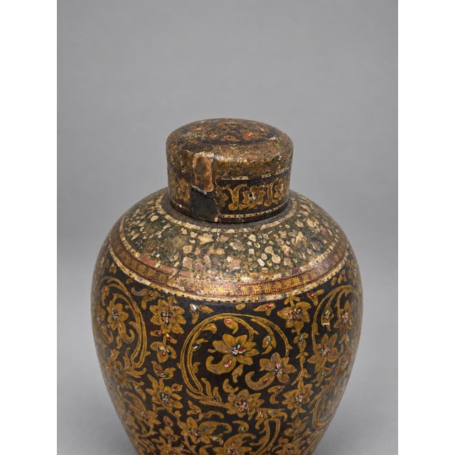 Antique 19th Century or Earlier, Kashmiri Gilt Papier-Mache Lacquer Lidded Vase For Sale - Image 13 of 13
