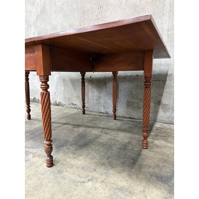 Antique American Sheraton Cherry Drop Leaf Dining Table Rope Twist Legs 1830s For Sale - Image 9 of 11
