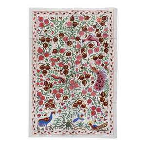 4.9x7 ft Pomegranate Tree Design Crochet Wall Hanging, Silk Embroidery Bedspread