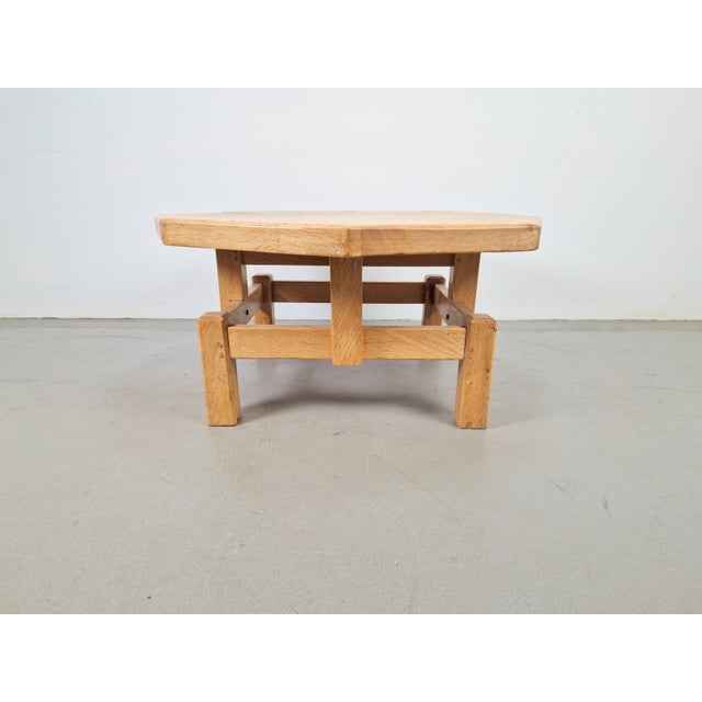 Rustic Rustic Brutalist Octagonal Oak Coffee Table by Pierre Chapo, 1960s For Sale - Image 3 of 11