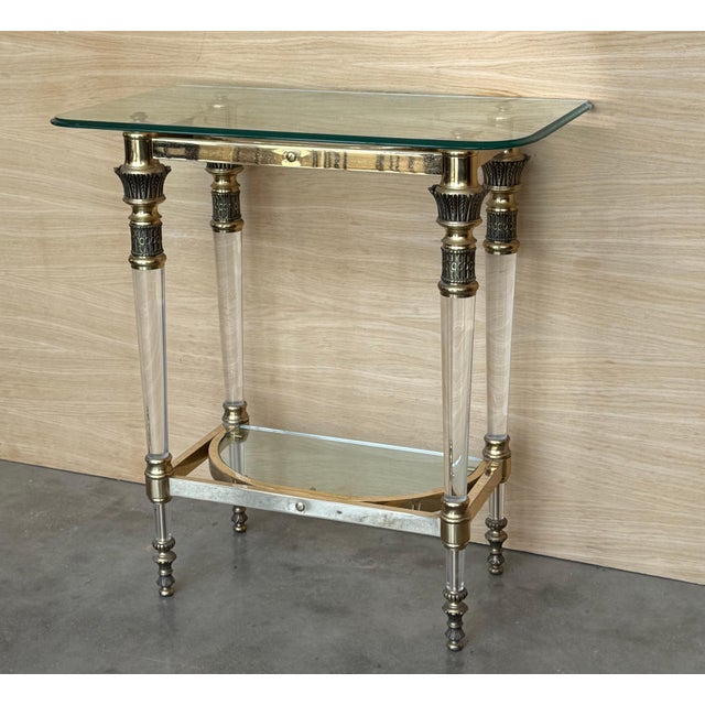 Hollywood Regency Late 20th Century Claude Dalle Style Narrow Console Table with Glass Top, Lucite and Bronze For Sale - Image 3 of 18