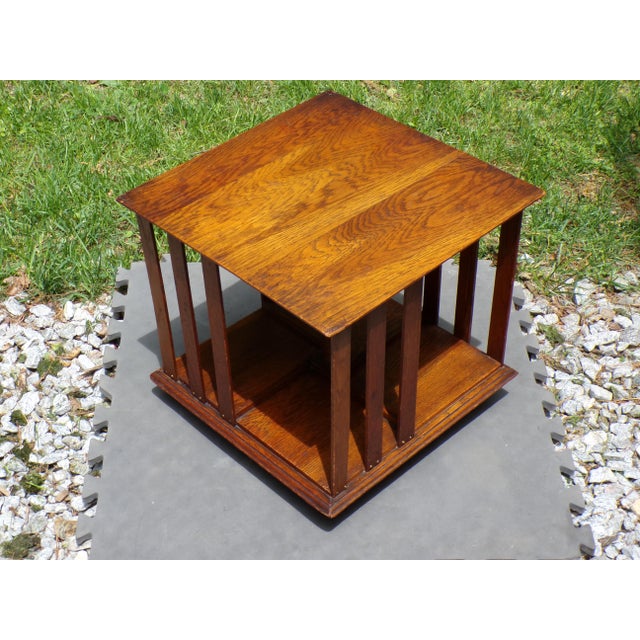 Antique Mission Era Solid Oak Desktop Revolving Bookcase For Sale - Image 9 of 16