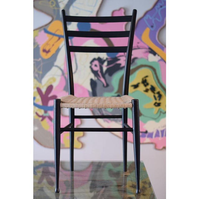 Wood Mid-Century Living Room Chairs in Black Lacquered Wood and Rope, Italy, 1960s, Set of 12 For Sale - Image 7 of 16