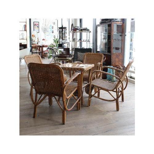 1950s Wicker Chairs and Coffee Table, 1950s, Set of 5 For Sale - Image 5 of 18