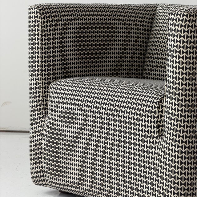 Postmodern 1990s Cubic Lounge Chair Attributed to Jules Heumann for Metropolitan in Alexander Girard Fabric For Sale - Image 3 of 8