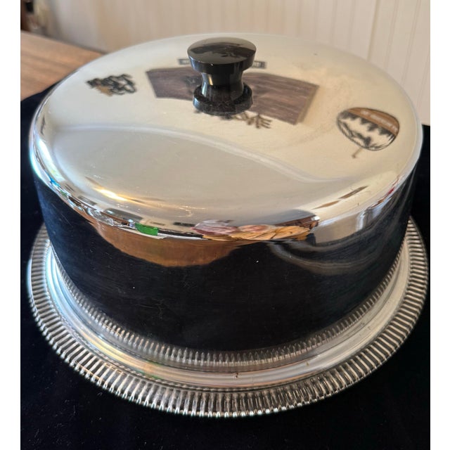 Metal Mid 20th Century Jeanette Glass Anniversary Cake Plate With Stainless Steel Cover For Sale - Image 7 of 12