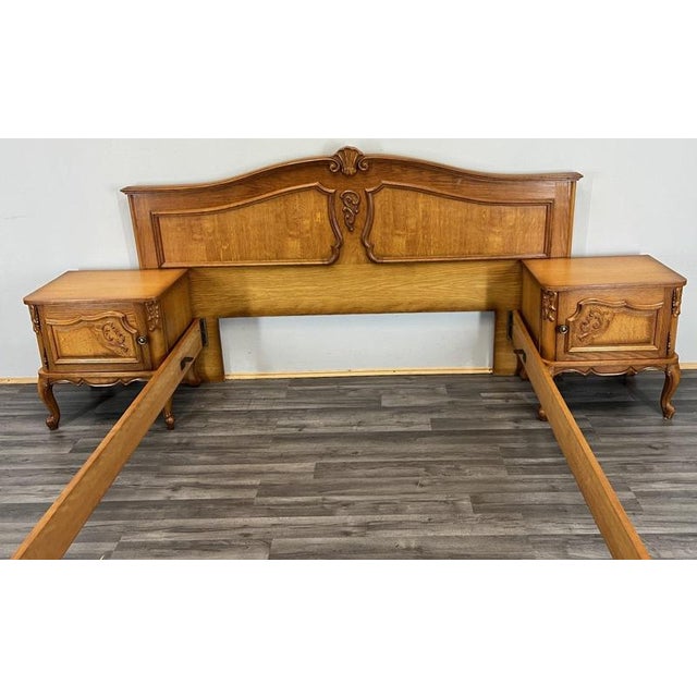 Wood Vintage French Louis XVI Double Bed Frame with Bedside Tables For Sale - Image 7 of 15
