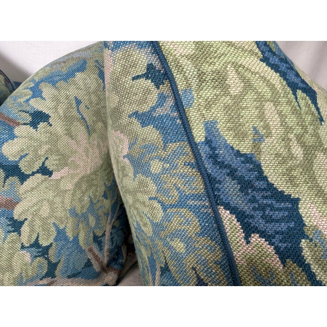 Custom pair of 22" pillows covered in Cowtan & Tout "Richmond" in blue/green on both sides. These pillows are corded in...