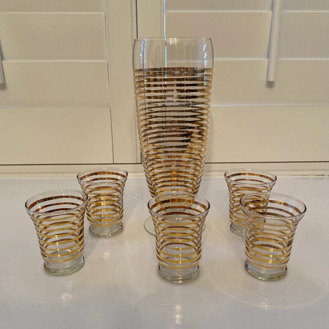 1960s Gold Banded Cocktail Set For Sale - Image 10 of 11