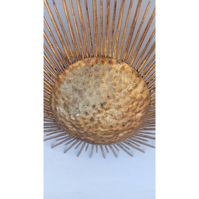 Spanish Gold-Leaf Gilt Metal Sunburst Ceiling Fixture, 1960s For Sale - Image 4 of 7