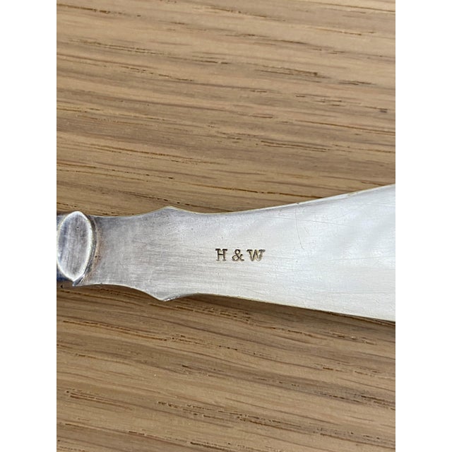 Silver Antique Mother‑of‑Pearl Spoon & Fish Knife Set With Victorian Scrollwork For Sale - Image 8 of 9