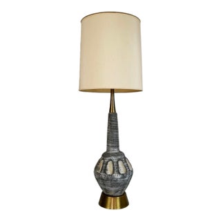 1960’s Mid-Century Modern Brutalist Ceramic & Brass Table Lamp For Sale