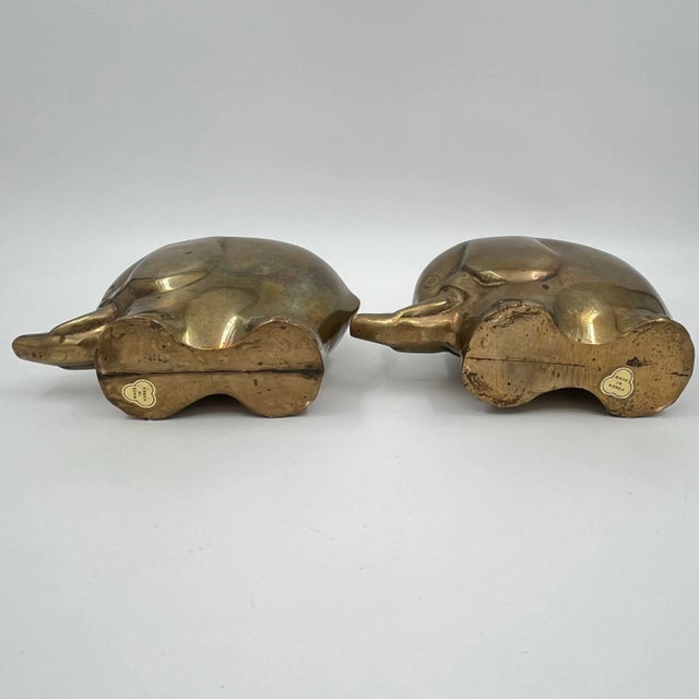 Mid-Century Brass Elephant Bookend or Doorstop Sculptures Made in Korea - A Pair For Sale - Image 10 of 11