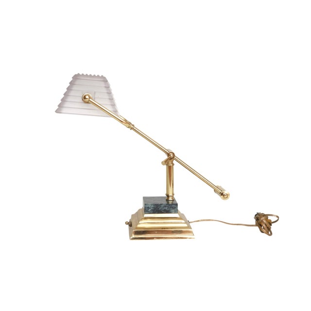 Mid 20th Century Brass, Glass & Marble Banker’s Lamp For Sale - Image 5 of 8