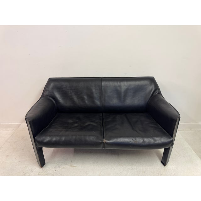 Contemporary CAB 415 Sofa in Black Leather by Mario Bellini for Cassina, 1980s For Sale - Image 3 of 18