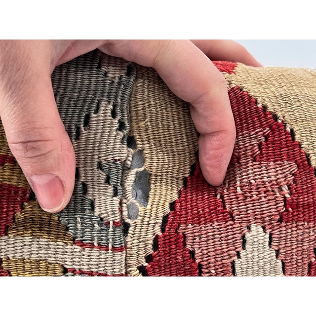 Vintage Turkish Kilim Lumbar Pillow | Handwoven Wool Decorative Cushion | 9 in X 17 In For Sale - Image 11 of 12