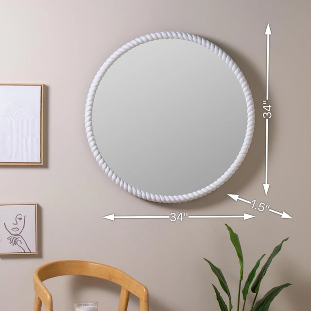 Wood Eva White Round Mirror For Sale - Image 7 of 7