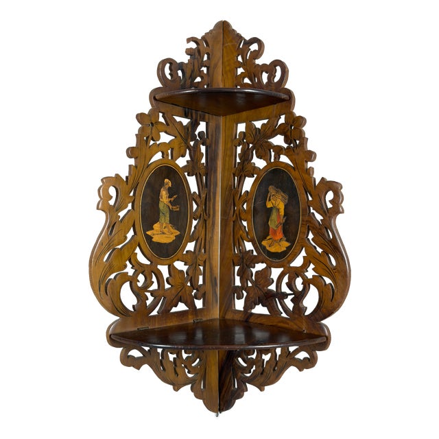 Folding Corner Shelf in Perforated Wood For Sale