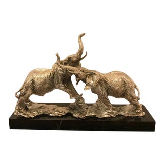 Art Deco Elephant Sculpture on Black Marble For Sale