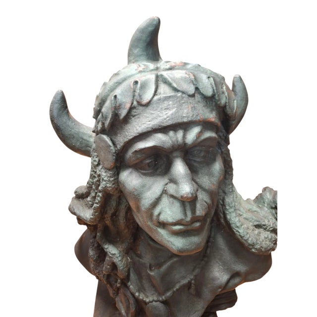 Cast Iron Native American Indian Chief Bust For Sale - Image 4 of 12
